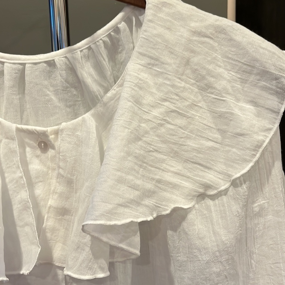 🍁🐠 Japanese Casual Elf boho peasant top ruffle floaty White medium - Picture 2 of 10